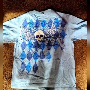 Cyrus new light blue Argyle skull t-shirt szL